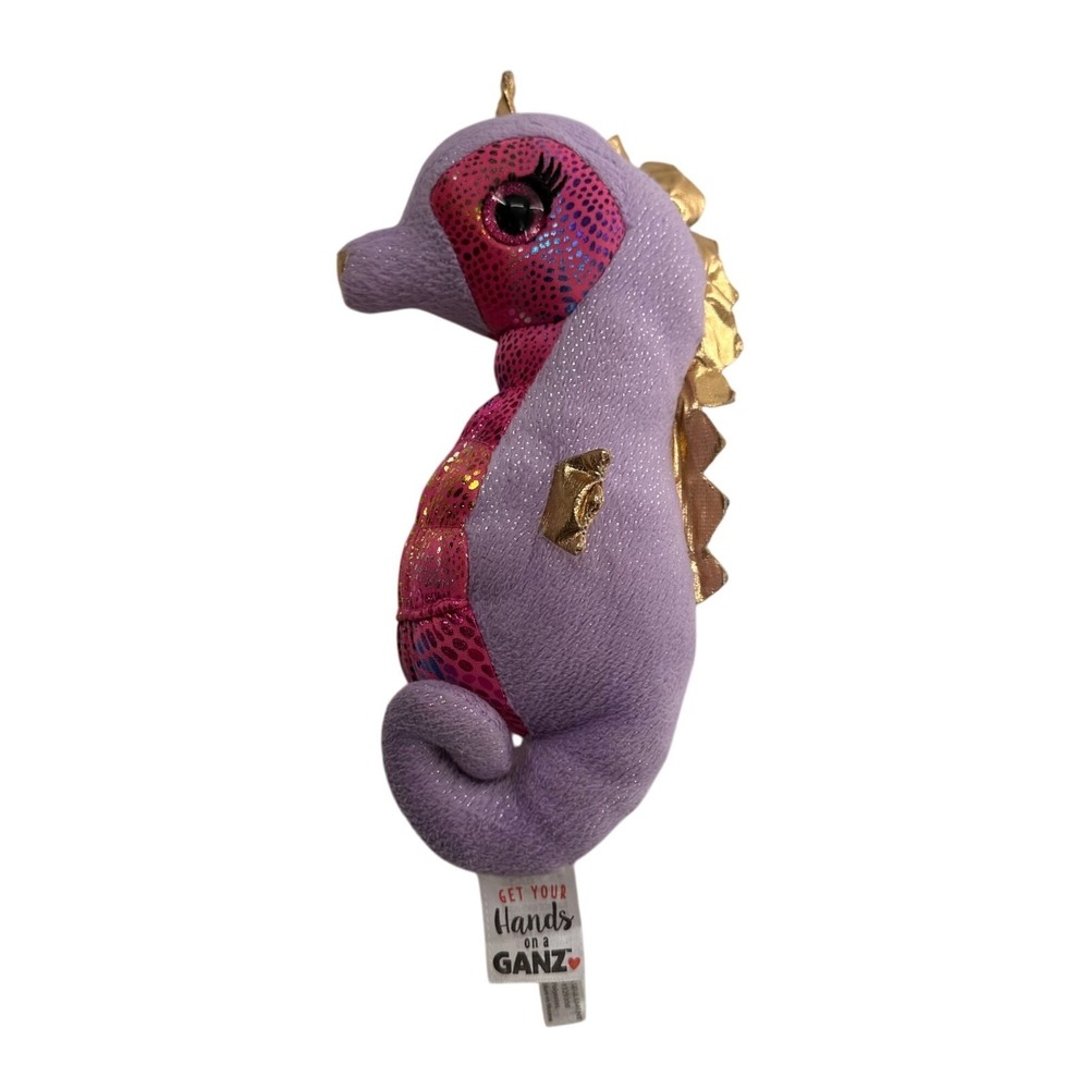 Ganz Sparkly Seahorse Plush Toy Purple Pink Gold Accents 9" Kuda Sea Horse